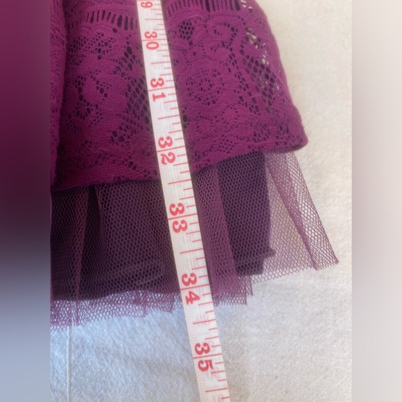 y2k free people magenta mesh & lace fit & flare long sleeve dress sz. xs - Picture 16 of 16